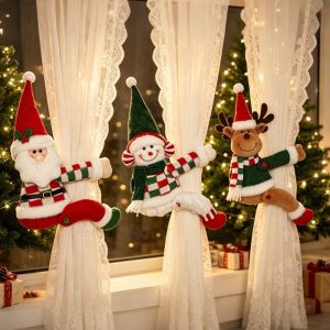 DECALE Soft Plush Christmas Curtain Tieback Bright Color Creative Design Holiday Curtain Clip Plush Doll Holdback Durable Xmas Curtain Buckle Home Window