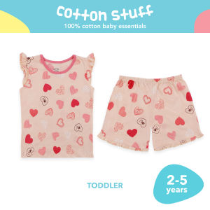 Cotton Stuff Ruffle Blouse & Ruffle Shorts Set Hugs & Kisses - Girl | Soft 100% Cotton Baby Clothes | Peach | 2-5 Years