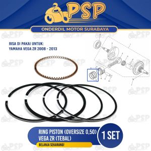 Ring Piston Vega ZR (Tebal) (Oversize 0.50) - Ring Cincin Seher Seker Diameter 050 Yamaha Vega zr