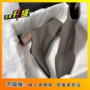 [Free Shipping] Trendy High-Heeled Fashion Boots New Autumn/Winter Collection Korean Style Simple And Versatile Short Shaft Elastic Available In Plus Sizes