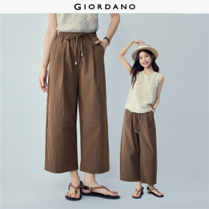 Giordano Women Beaded drawstring elastic waist wide leg pants Free Shipping 18426203