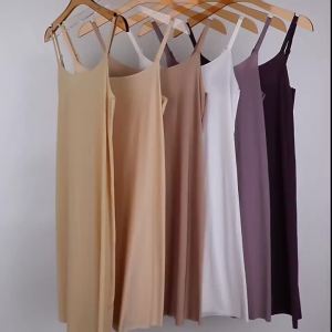 Plus Size Ice Silk Suspender Skirt Nightdress Seamless Summer Cool Fabric Ultra-Thin Anti-Exposure Inner Wear Base Beautiful Back ㏇L0514