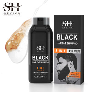 SEVICH 5 in 1 Black Hair Dye Shampoo for Men Natural Beard/Hair Color Instant Gray Coverage Permanent Black Color Hair Shampoo