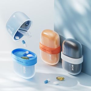 BLACKON Sealed 4 Grid Pill Case Lightproof Double Layer Vitamin Pill Case Durable with Compartments Pill Storage Box for Travel