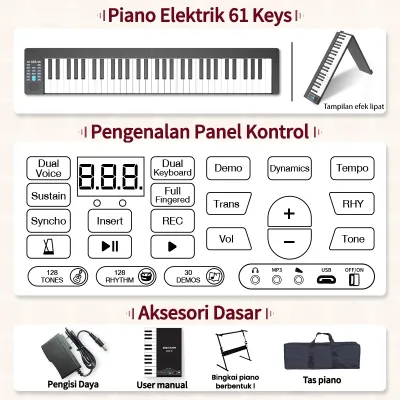 Benston Music- 61-tuts piano lipat piano elektrik pintar 61-tuts bluetooth keyboard portabel keyboard piano kecil - dapat dilipat