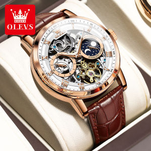 [Hot Sale] Top OLEVS Brands Watch For Men Original Waterproof Automatic 2022 Fashion Skeleton Luminous Multifunctional Dial 100% Imported Mechanical Movement Genuine Leather Strap Luxury Mens Watch