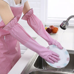 AN249 Dày lên Công cụ Không thấm nước Rửa Làm sạch Sưởi ấm Phòng bếp Găng tay gia dụng Đôi găng tay cao su Tay áo dài