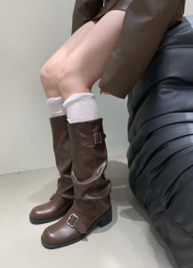 below the Knee Long Boots Female Chunky Heel 2024 Autumn and Winter New Womens Boots European and American Boots Boots round Head Western Knight Boots