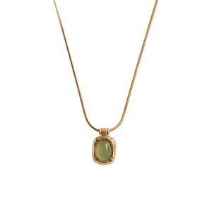 Natural Stone Oval Pendant Chain Necklace • Waterproof Non Tarnish • 18K Gold Plated 316L Stainless Titanium Steel Necklaces for Party Gift New Year Christmas Women Men NL276