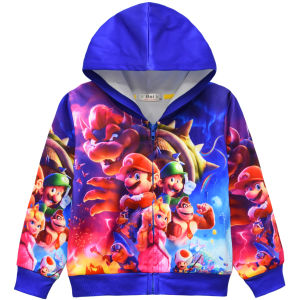 {Sweet Baby} BoysCartoon Jackets Kids Super Mario Bros Zipper Hooded For Spring Autumn Clothes For 4 5 6 7 9 10 yrs