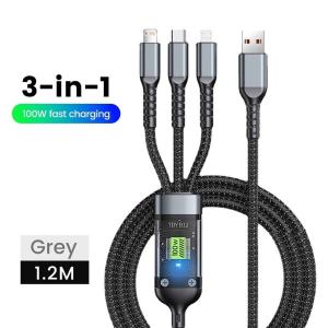 100W 3in1 KABEL DATA FAST CHARGING 1.2M 3IN1 MICRO TYPE C LIGHTNING 3 IN 1 FASTCHARGING 100 WATT 1.2Meter 1.2 Meter 1 meter 1m ACC