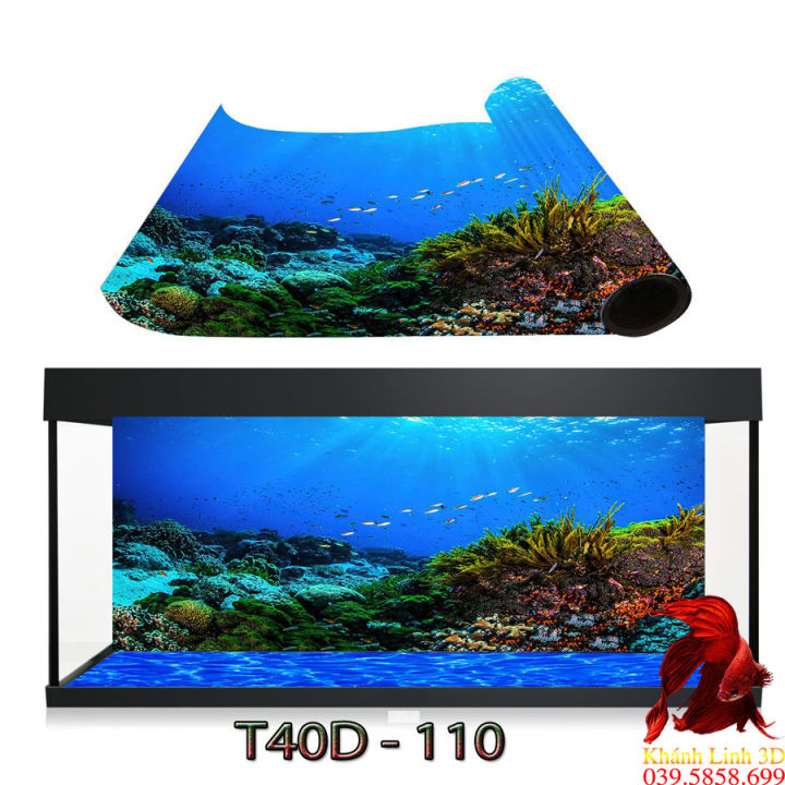 Tranh 3D trang trí dán bể cá hình Đáy Biển siêu đẹp nét, tích hợp keo sẵn trên bề mặt tranh in công nghệ UV