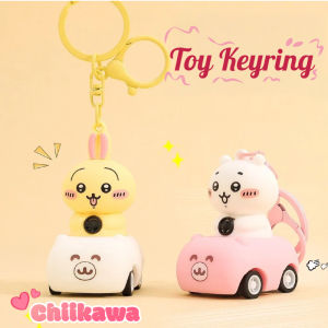 BERMA BABY Chiikawa Pull Back Car Keychain Cute Cartoon Doll Pendant Creative Bag Charm Collectible Figurine for Kids Fans Gift