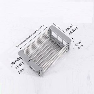 ตะกร้าระบายน้ำซิงค์สแตนเลสตะแกรงเพื่อให้จานแห้งจัดผลไม้ในครัว