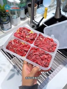 【Special Offer】Frozen Food Storage Container for Meat with 4 Grid Divider Small Fresh Keeping Box Leak Proof Food Grade PP Stackable Freezer Container for Sub-packed Frozen Meat Chicken Fish Vegetable