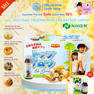 [NSF1111 Giảm 111K] Canxi Cho Bé Tăng Chiều Cao Calcium D3 Hộp 10 Chai Siro TOP GROW JPANWELL GH Tăng Đề Kháng Nhật Bản