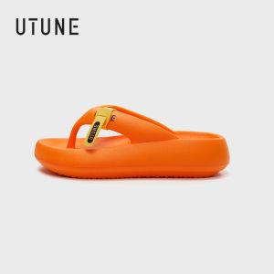 UTUNE รองเท้าแตะผู้หญิงแบนนุ่มสีสว่างพื้นรองเท้าหนากันลื่นรองเท้าเดินชายหาดยางกันลื่นสำหรับ2024ใหม่