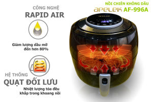 Nồi chiên không dầu APELEK AF-996A 6.5L - Mặt kính trong suốt tiện lợi - Dung tích nồi 6.5L