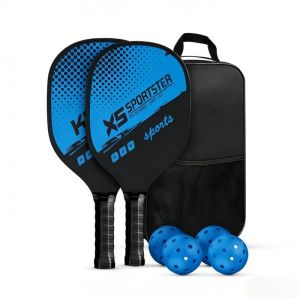 Pickleball Paddle Durable Wooden Pickleball Rackets Set of 2 Rackets and 4 Pickleballs Balls
