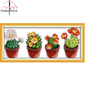 Cross Stitch Complete Set Beautiful Cactus (1) Printed Unprinted Aida Fabric Canvas 11CT 14CT Needlework Handmade Embroidery Home Room Decor