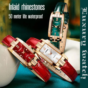 【Fast ship】Diamond Square Womens Genuine Leather Watch