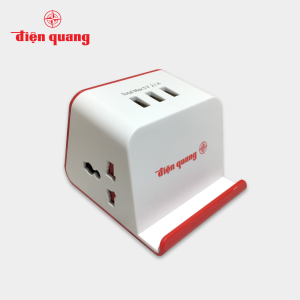 Ổ cắm Điện Quang ĐQ ESK 2WR 23-3U (2 lỗ 3 chấu 3 USB dây dài 2m màu trắng đỏ)