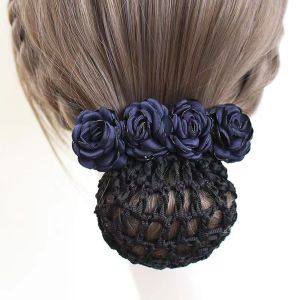 hair net with ribbon black hairnet for women long hair for work Headwear Vintage Elegant Hair Accessories Gift For Mom Mothers Day Gift Bank Staff Flight Attendant Mesh Flower Korean Style Headdress Rose Spring Clip Women Hairpin Flower Bun Net Snood
