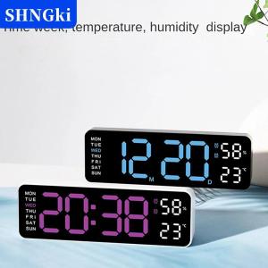 SHNGki Lớn Kỹ Thuật Số Đồng Hồ Treo Tường Nhiệt Độ Và Độ Ẩm Tuần Hiển Thị Độ Sáng Có Thể Điều Chỉnh Điện Tử LED Bảng Đồng Hồ Báo Thức