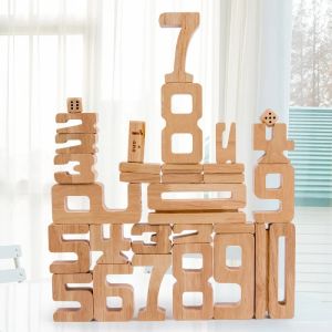28 Pieces of Wooden Number Stacking Blocks for Children’s Math Learning Game to Develop Fine Motor Skills and Cognitive Ability.