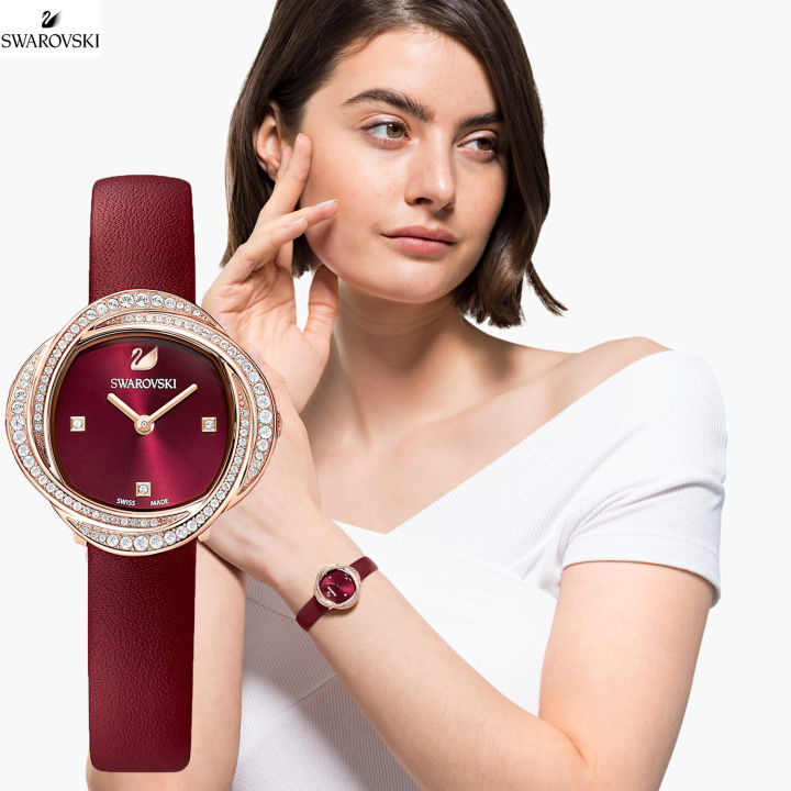 Swarovski red 2024 crystal watch