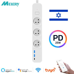 Melery WIFI Tuya App Israeli Plug Smart Power Strip Type-C Powers Board Remote Control Works With Home Alexa USB Charging