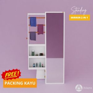 Kaca Standing Mirror Full Body Hijab & Makeup - Cermin Berdiri Rak Hijab dan Rak Make Up