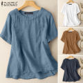Esolo ZANZEA Womens Casual Short Sleeve Blouse Cotton Linen Shirts Plain School Beach Loose Tops #2. 