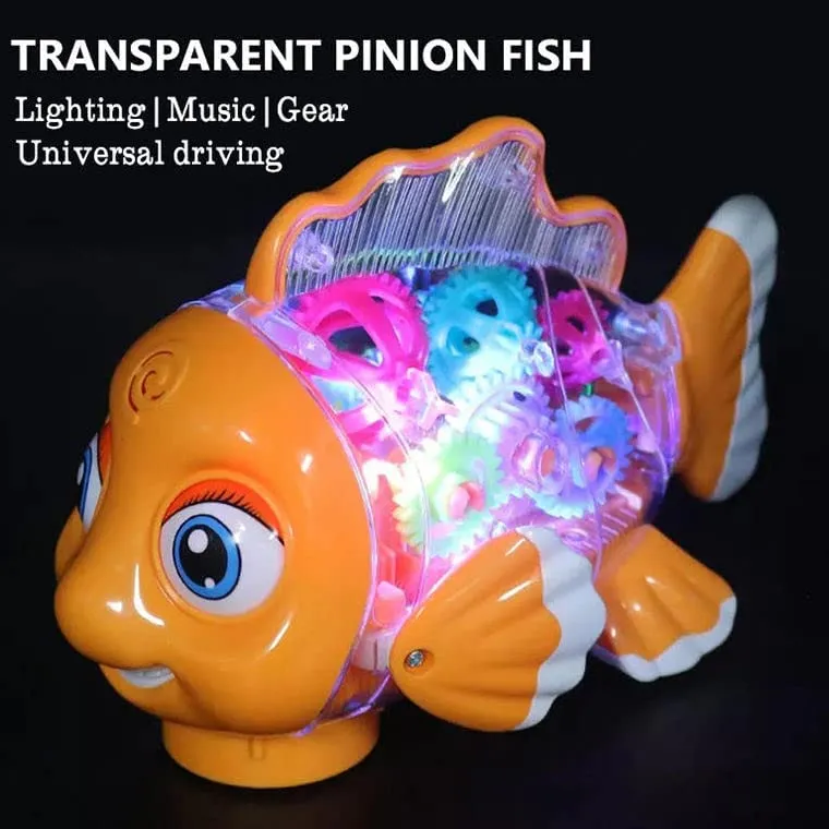 Shopbefikar Gear Fish Bump & Go Toy with Lights & Music (Transparent Fish)