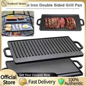 【24Hours Shipped】 Iron Griddle Plate Double Sided Grill Pan Grill Plate Griddle Pan for Steaks Broil Bread Eggs Pancakes Vegetables