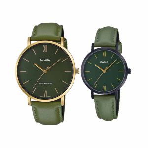 JAM TANGAN COUPLE ORIGINAL CASIO MTP VT01GL 3B WITH CASIO LTP VT02BL 3A STANDARD  - Hijau - Kulit - Jamdunia / Jam dunia JD18 + JAM COUPLE ORIGINAL CASIO MTP-VT01GL-3B WITH CASIO LTP-VT02BL-3A JAM TANGAN PASANGAN CASIO ORIGINAL