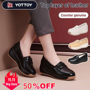 Womens British Style Full Leather Comfortable Soft Sole Loafers Platform Shoes