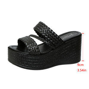 Free Shipping Plus-Size Flat-Soled Slip-On Sandals For Women New Style Comfortable Woven Design Solid Color Open-Toe Roman Sandals
