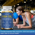 Fish Oil 3600 mg Soft-Gels omega 3 supplement with EPA & DHA for Brain Heart Joints Skin and Immune Support 120pcs Minyak Ikan 3600 Mg Suplemen Omega 3 Gel Lembut dengan EPA & DHA untuk Sendi Jantung Otak Kulit dan Dukungan Kekebalan Tubuh. 