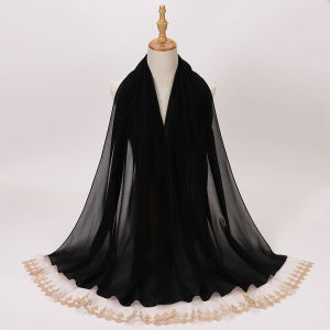 Jifang High Quality Women Plain Bubble Chiffon Embroidery Flower Floral Lace Pashmina Scarf Muslim Hijabs Shawls WJ906