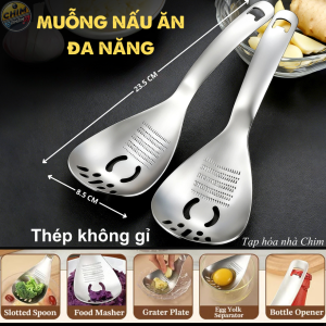 [SUS304] Muỗng Muôi Bào Tỏi Gừng Kiêm Muôi Vớt Nghiền Khoai Tách Lòng Đỏ Trứng Dụng Cụ Bếp Đa Năng Không Cần Cối Giã