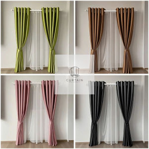 Rèm khoen ORE Hai Lớp cửa sổ chống nắng cao cấp vải gấm kèm voan trắng (size vừa đến lớn) - tối giản hiện đại
