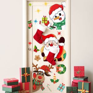 NAELIN Phim hoạt hình Tem dán cửa sổ ông già Noel PVC Tự dính Tem dán kính cửa sổ Giáng sinh Người tuyết Nhãn dán cửa sổ trang trí Năm
