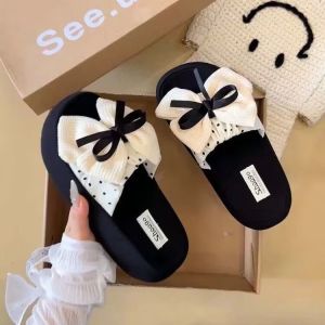Free Shipping Korean-Style Polka Dot Bowknot Sandals For Women Summer Outdoor Wear 2026 New Style Versatile Thick-Soled Slip-On Sandals
