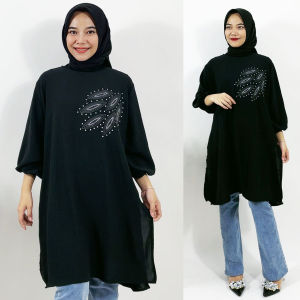 CARLINA JUMBO LONG TUNIK OLIVIA CRINGKLE KATUN PREMIUM