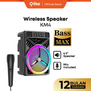 OLIKE Speaker Bluetooth KM4 Karaoke + Microphone dengan RGB LED 1200 mAh | Stereo Bass Max 6.5 Inch | Bluetooth V5.3