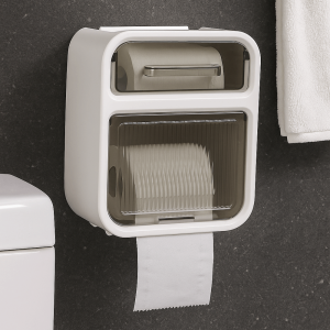 BEBA กล่องลิ้นชัก ที่จ่ายกระดาษทิชชูกันน้ำ ติดผนัง ที่เก็บผ้าอนามัย กล่องเก็บของติดผนัง ที่เก็บของในบ้าน ที่วางม้วนกระดาษ กล่องกระดาษทิชชู่ในห้องน้ำ ที่เก็บของในห้องน้ำ
