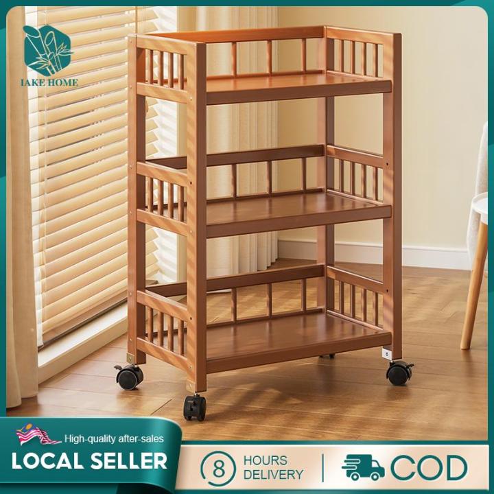 Moving Trolley Rack Trolley Rack Moving Rack Organizer Bamboo Storage Shelf Wooden Rack ...