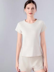 3601 Sports Fitness Short Sleeve Shorts Set Women Summer Mesh Quick Dry Gym Clothing Breathable Running Training Yoga Top