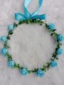Bando Flower Crown  full bunga spon mawar pita besar. 